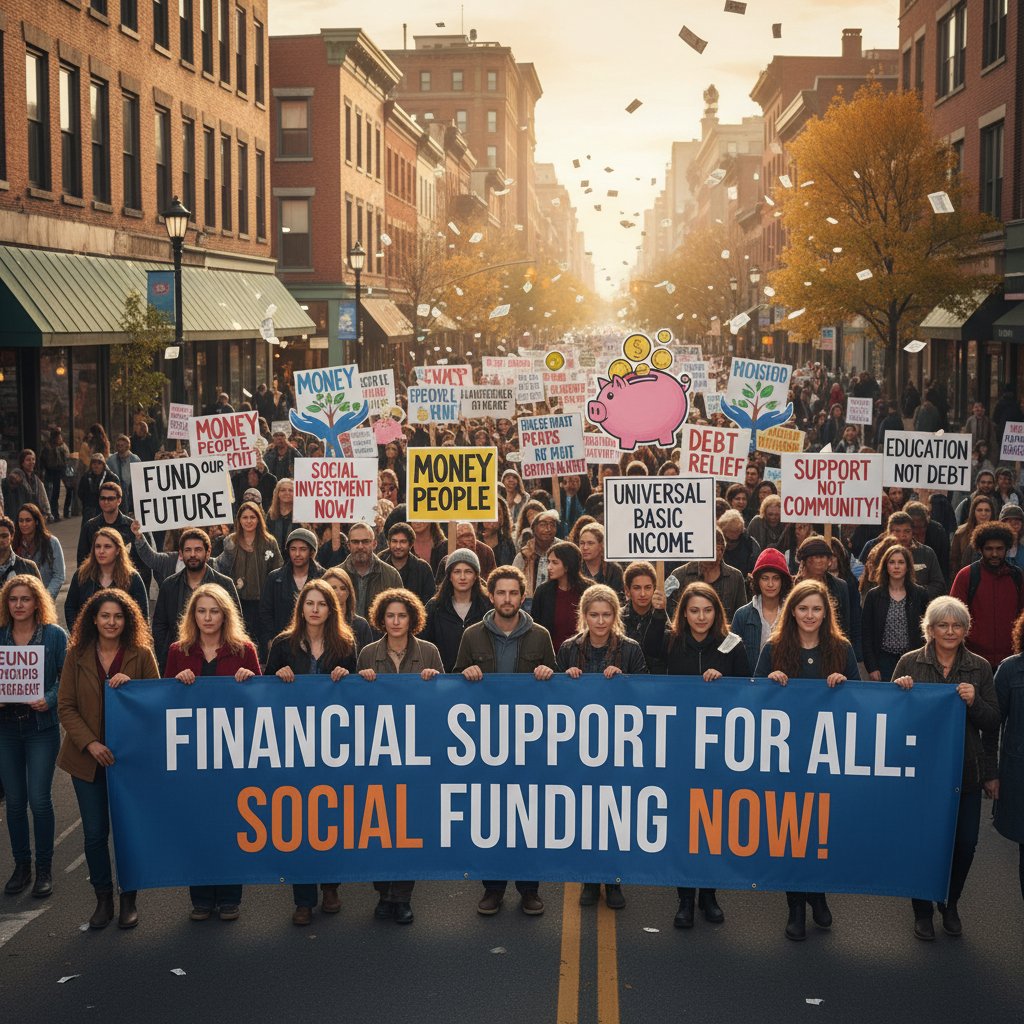 Protesters demanding financial support reform. Editorial photo, financial support, social funding protest