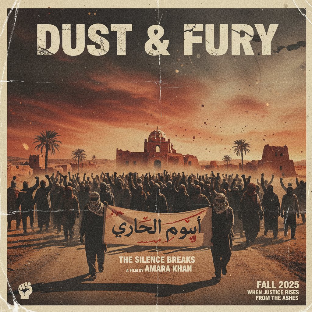 Protest scene in a non-Western revolution movie, vibrant colors and traditional dress