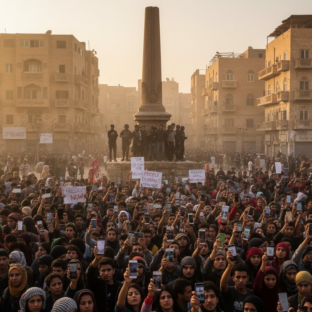 Protestujący używający smartfonów podczas Arabskiej Wiosny – media społecznościowe w dyplomacji