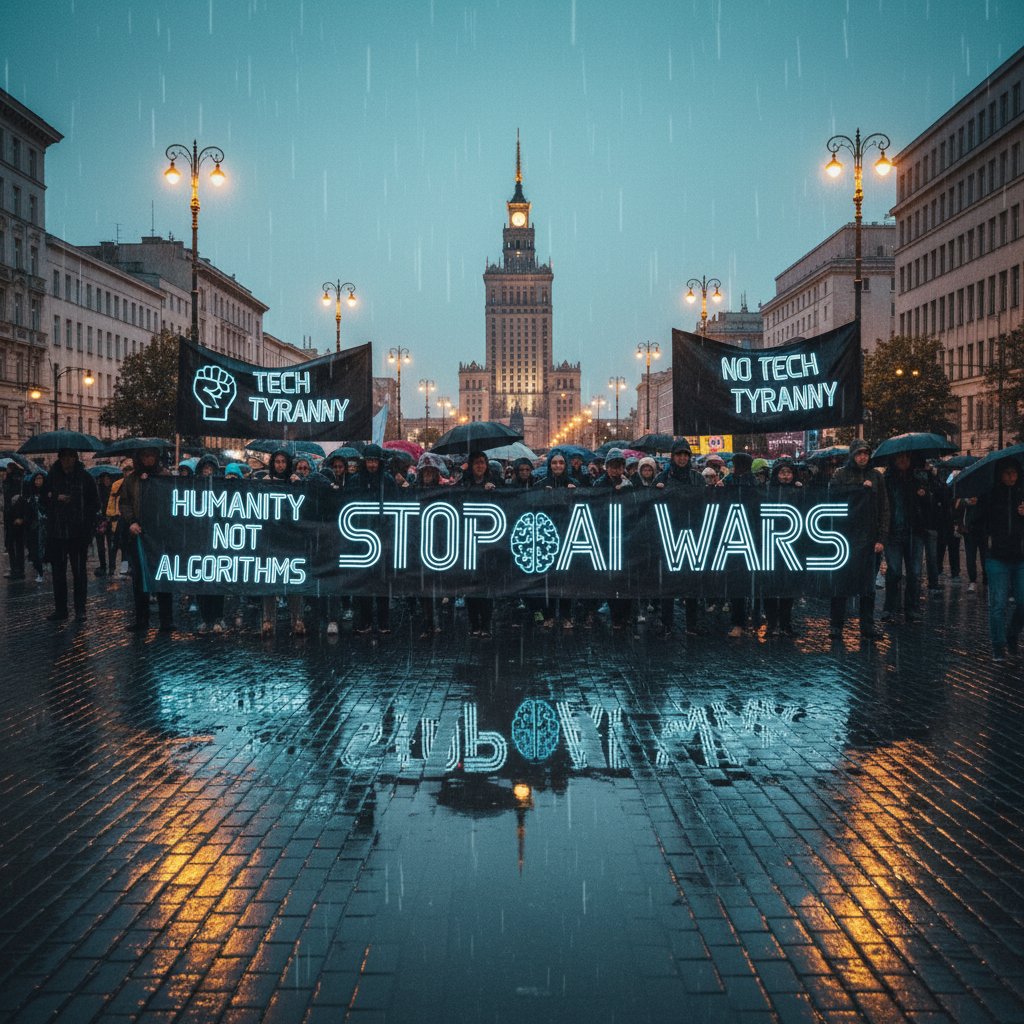 Protest społeczny dotyczący etyki sztucznej inteligencji w Polsce.