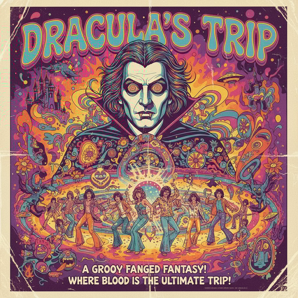 Psychedelic 1970s Dracula movie poster dracula movies camp era