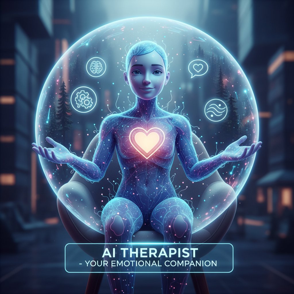 Psycholog siedzący obok ekranu z awatarem AI, wspólna praca nad emocjami