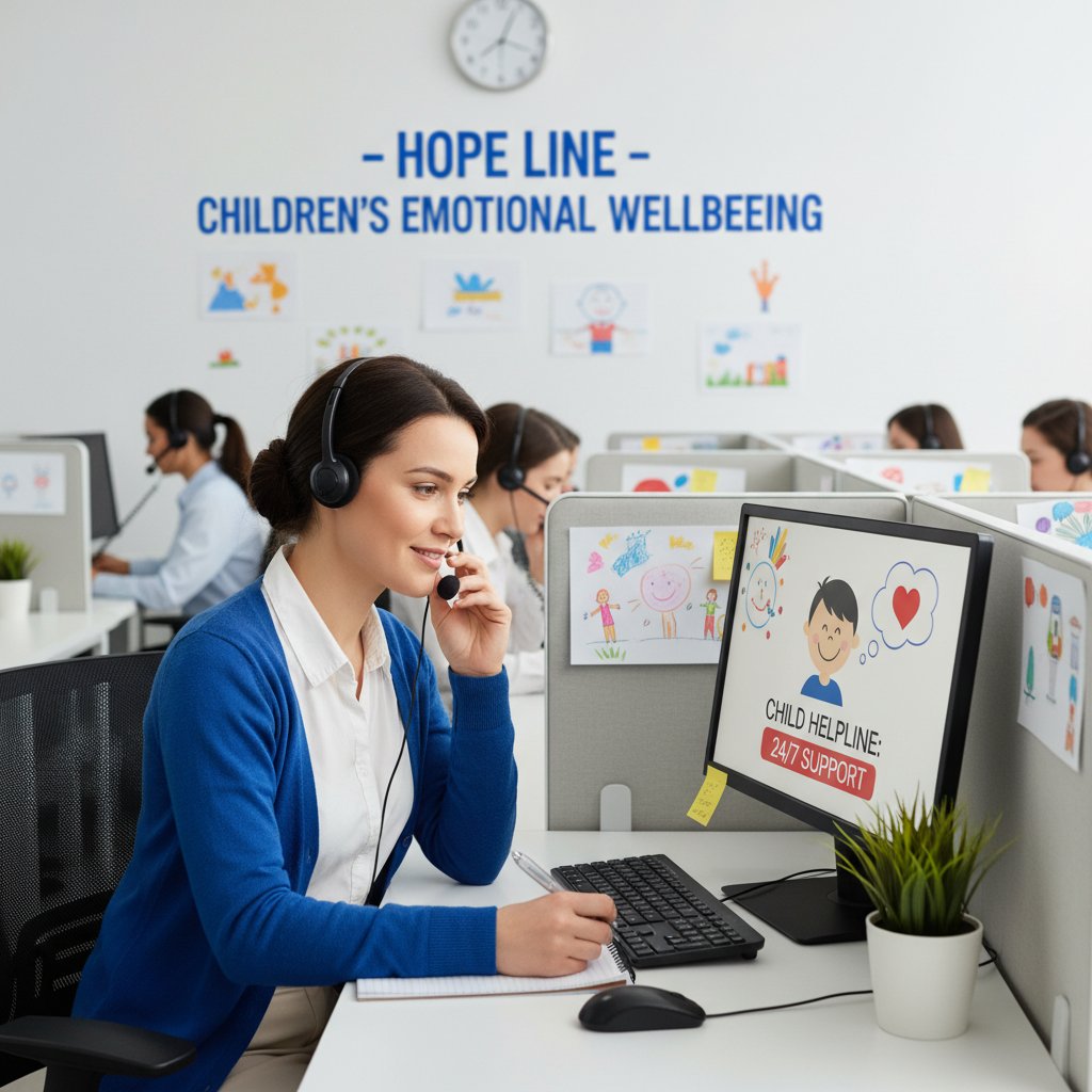 Psycholog odbierający telefon zaufania dla dzieci – scena z autentycznej pracy