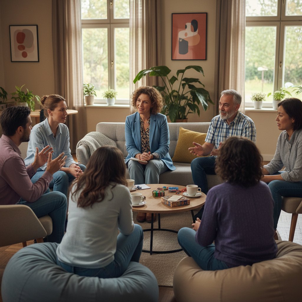 Psycholog prowadzący terapię grupową na oddziale psychiatrycznym