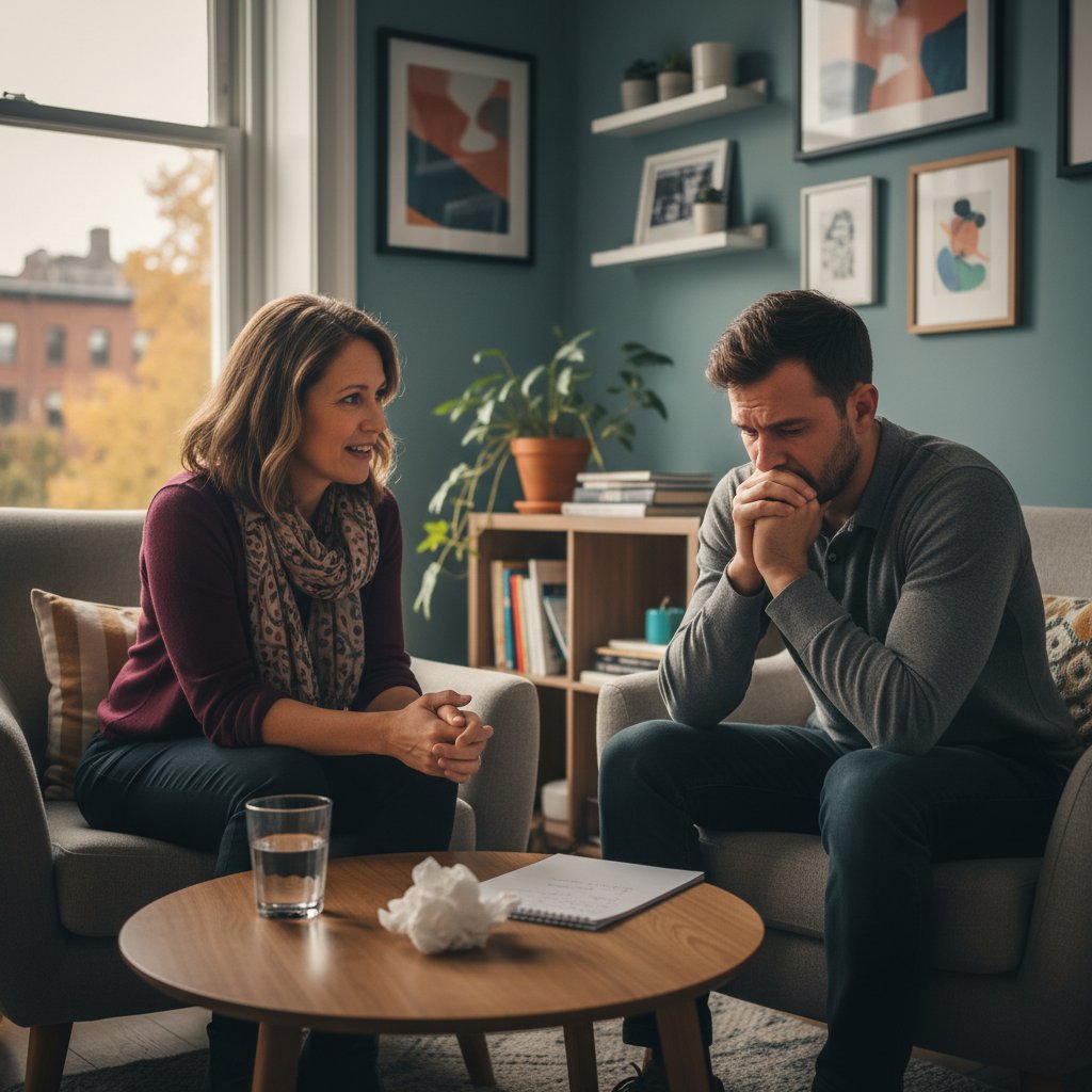 Psycholog prowadzący sesję z pacjentem – zawód odporny na automatyzację