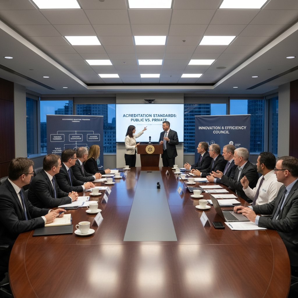 Zarząd placówki prywatnej i publicznej podczas narady o akredytacji