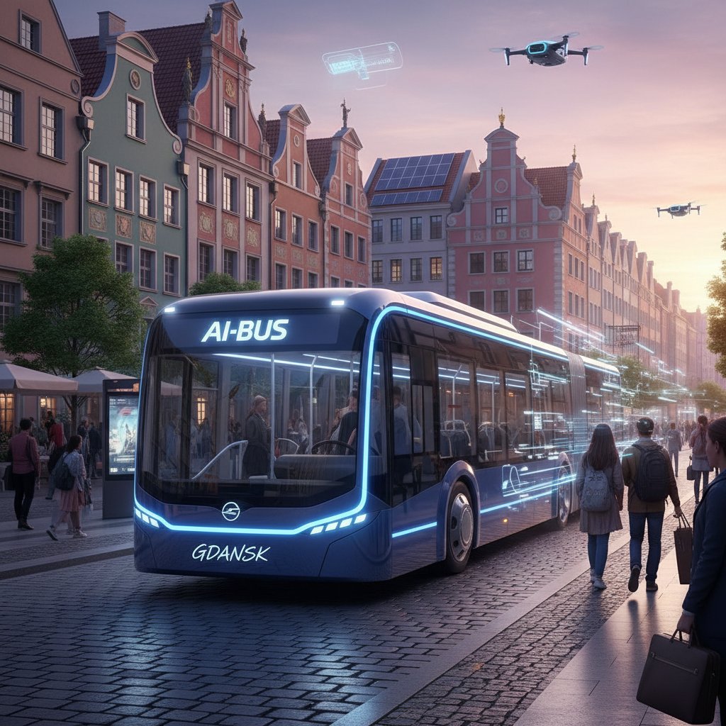 Autobus komunikacji miejskiej w Gdańsku, zarządzany przez system AI