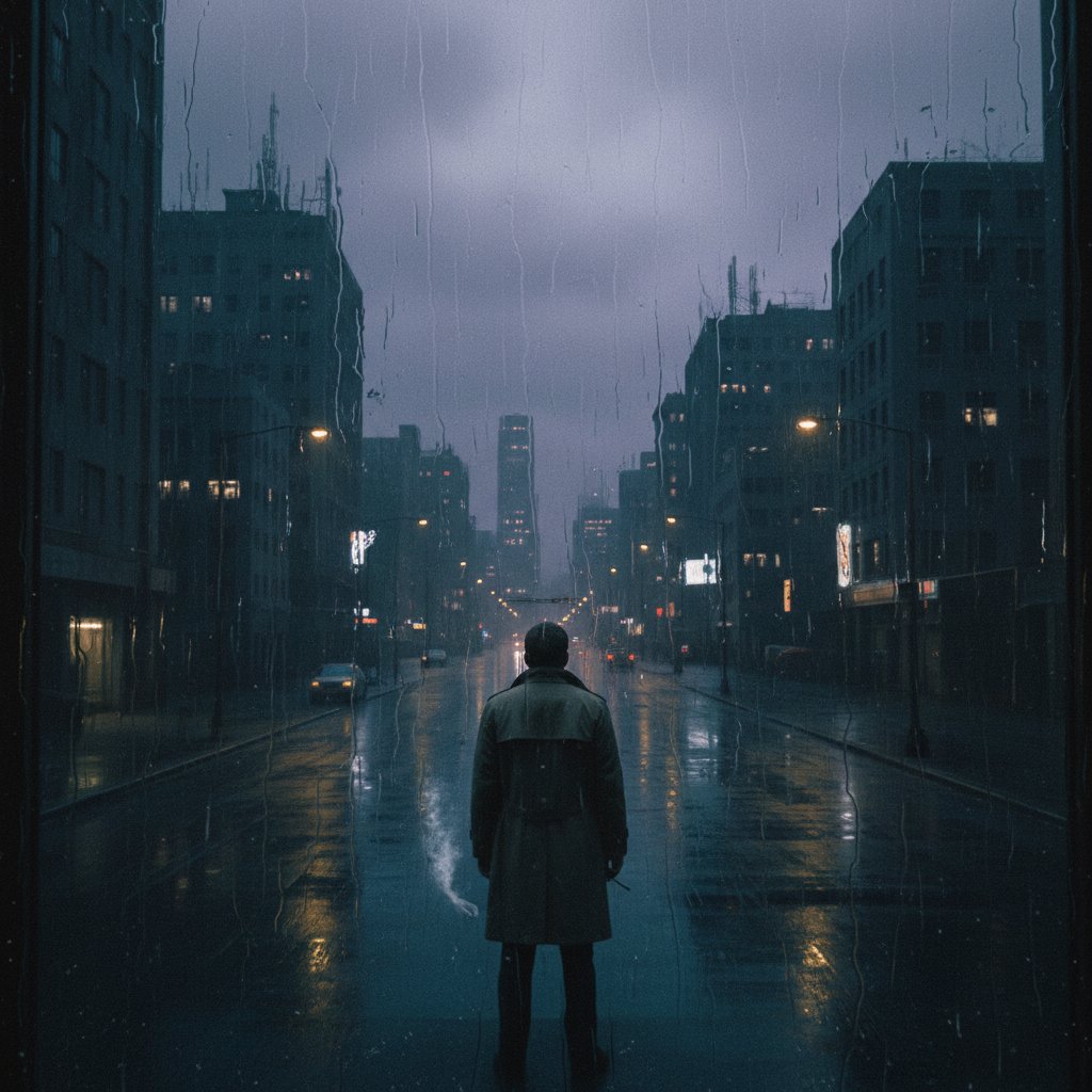 Rain-soaked cityscape at night, evoking tension and urban isolation in david fincher movies