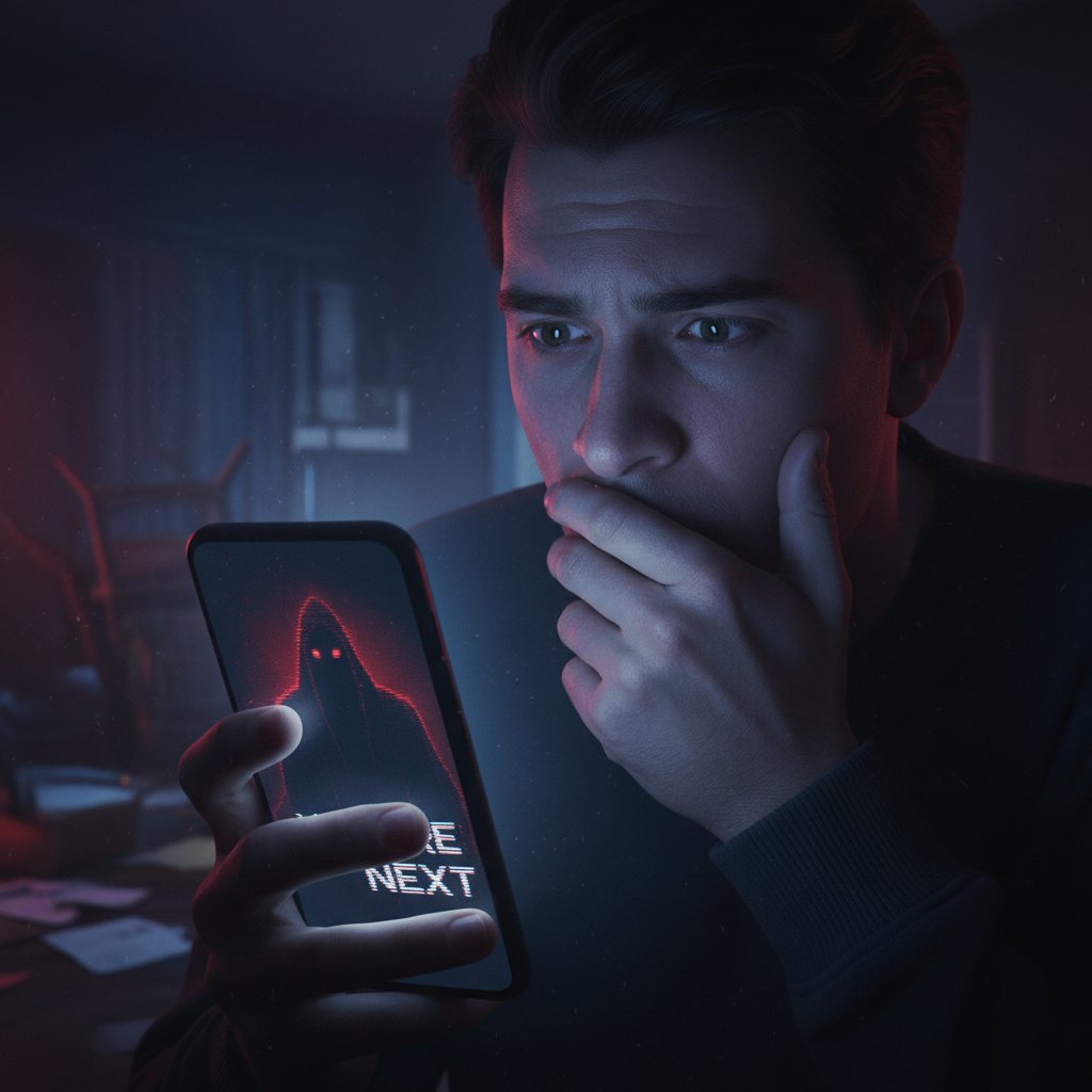 Czytelnik wciągnięty w tekst online – zdjęcie młodej osoby zafascynowanej ekranem smartfona