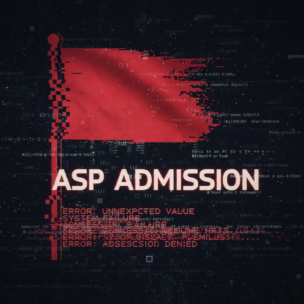 Komunikat o błędzie przy zgłoszeniu na ASP online z wyraźną czerwoną flagą i elementami cyfrowymi