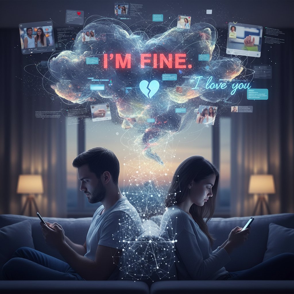 A person studying relationship advice on multiple devices, each screen showing different conflicting messages