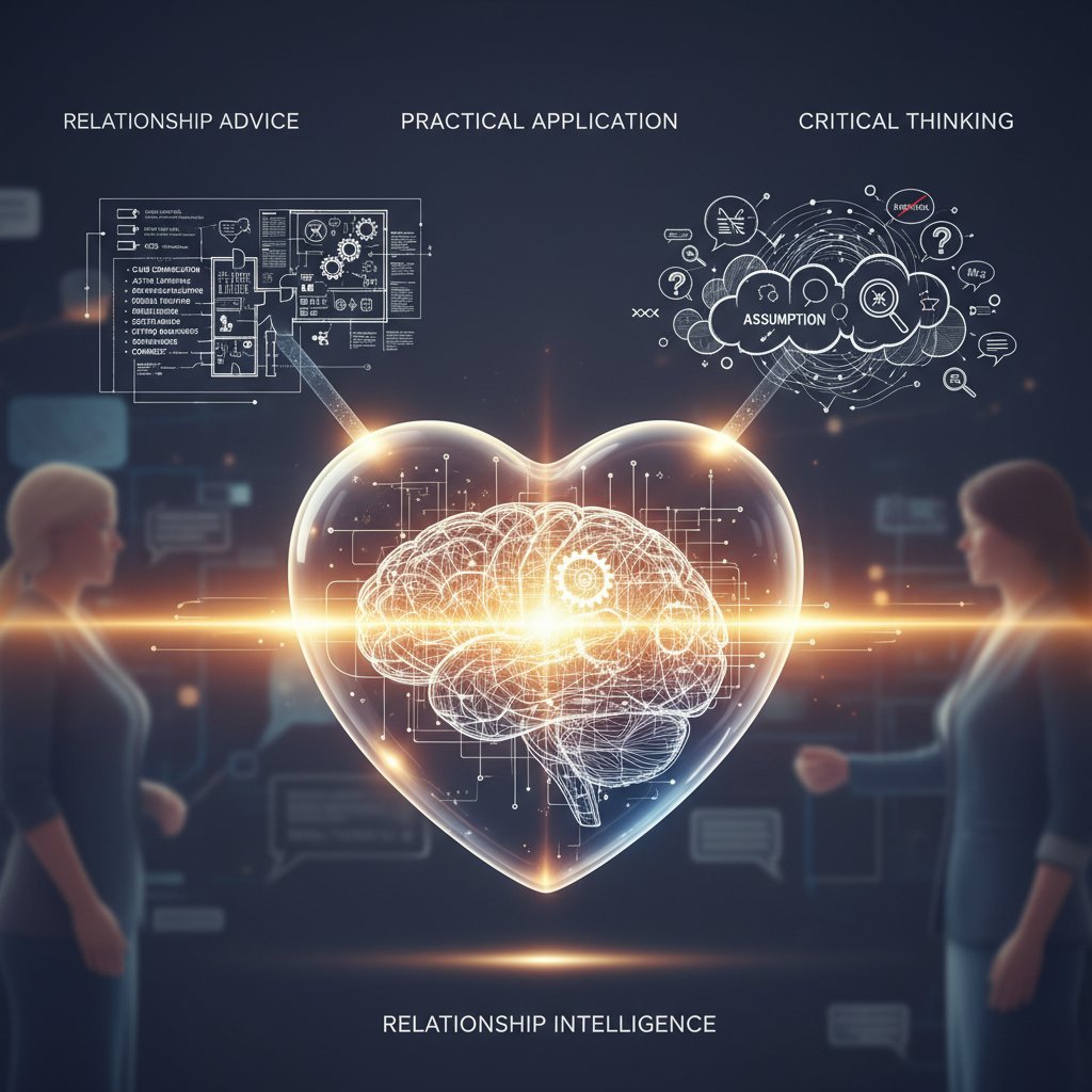 A notepad and laptop, coffee cup nearby, someone thoughtfully reviewing relationship advice notes—representing practical application