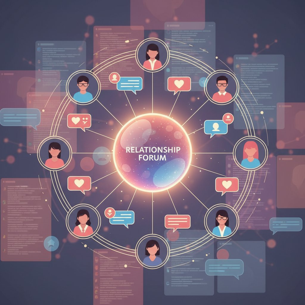 Forum users debating relationship advice, visible groupthink, echo chamber atmosphere