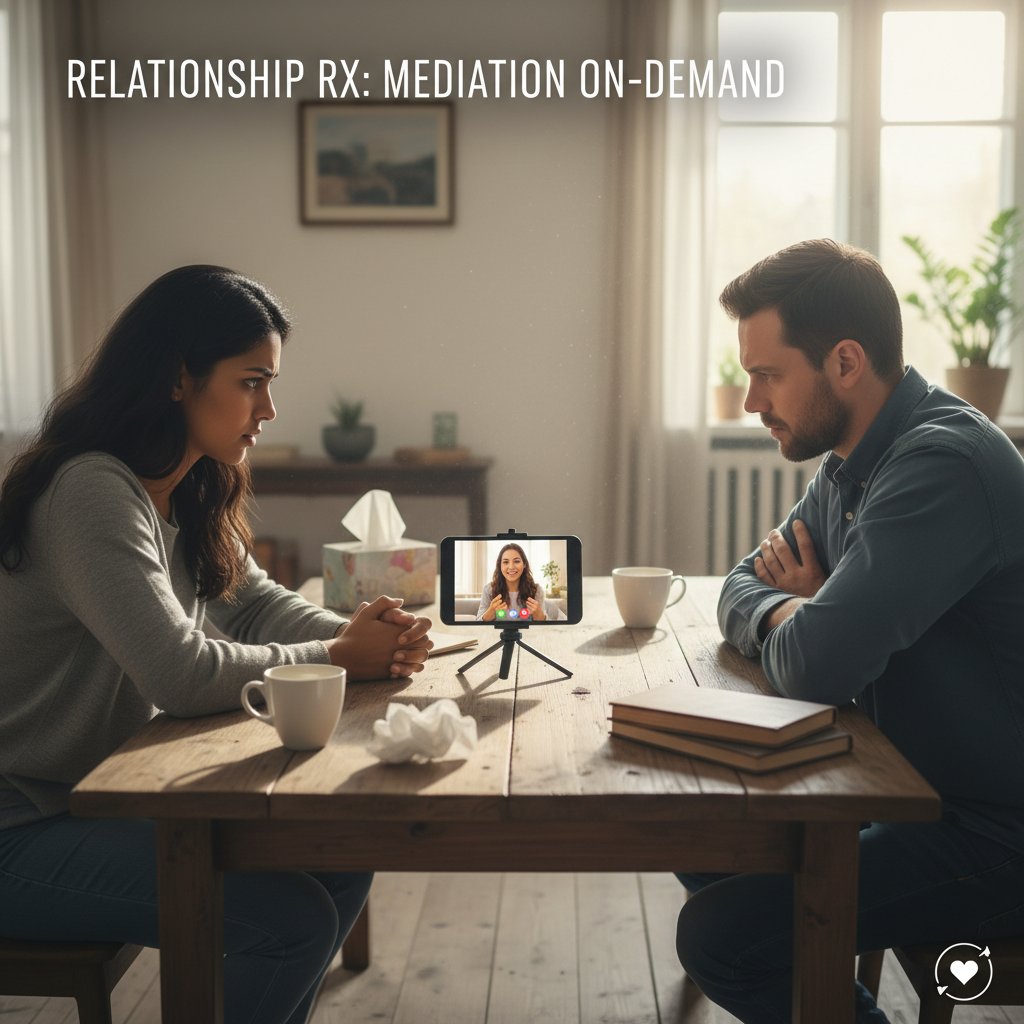 A couple looking at a smartphone together, searching for professional relationship help after failed self-mediation