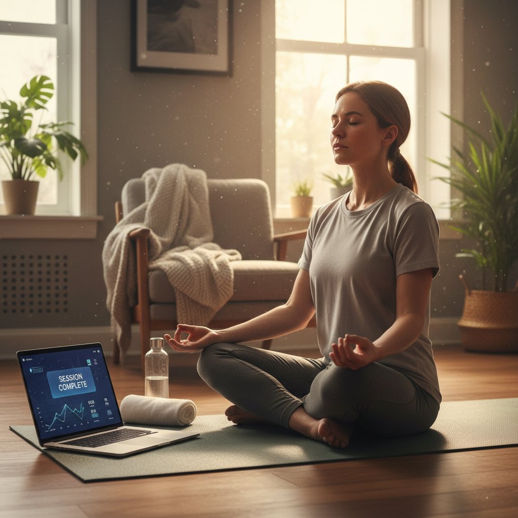 Relaks po treningu online z aplikacją fitness w domowym zaciszu