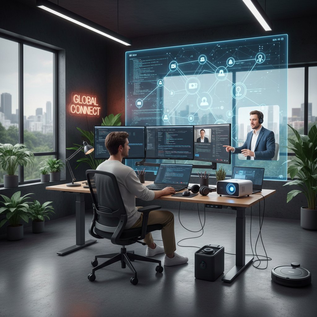 Remote contractor at work, seeking support in digital workspace