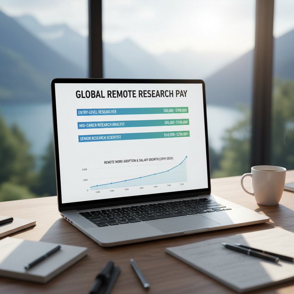 Stylized line graph showing pay ranges for remote research assistant jobs by region, bright color trend, keywords: remote research assistant pay