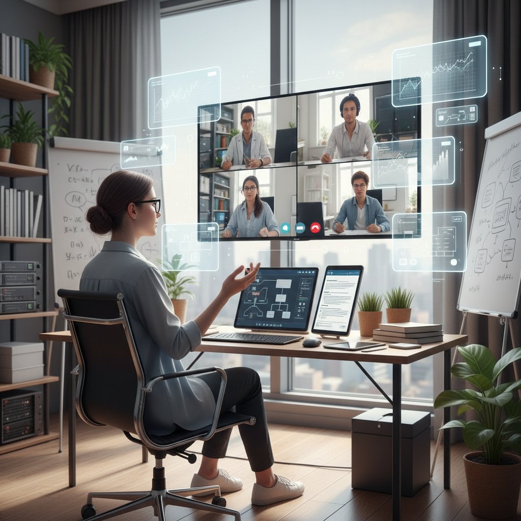Modern researcher using video calls and digital collaboration tools, symbolizing the shift to remote and platform-based hiring