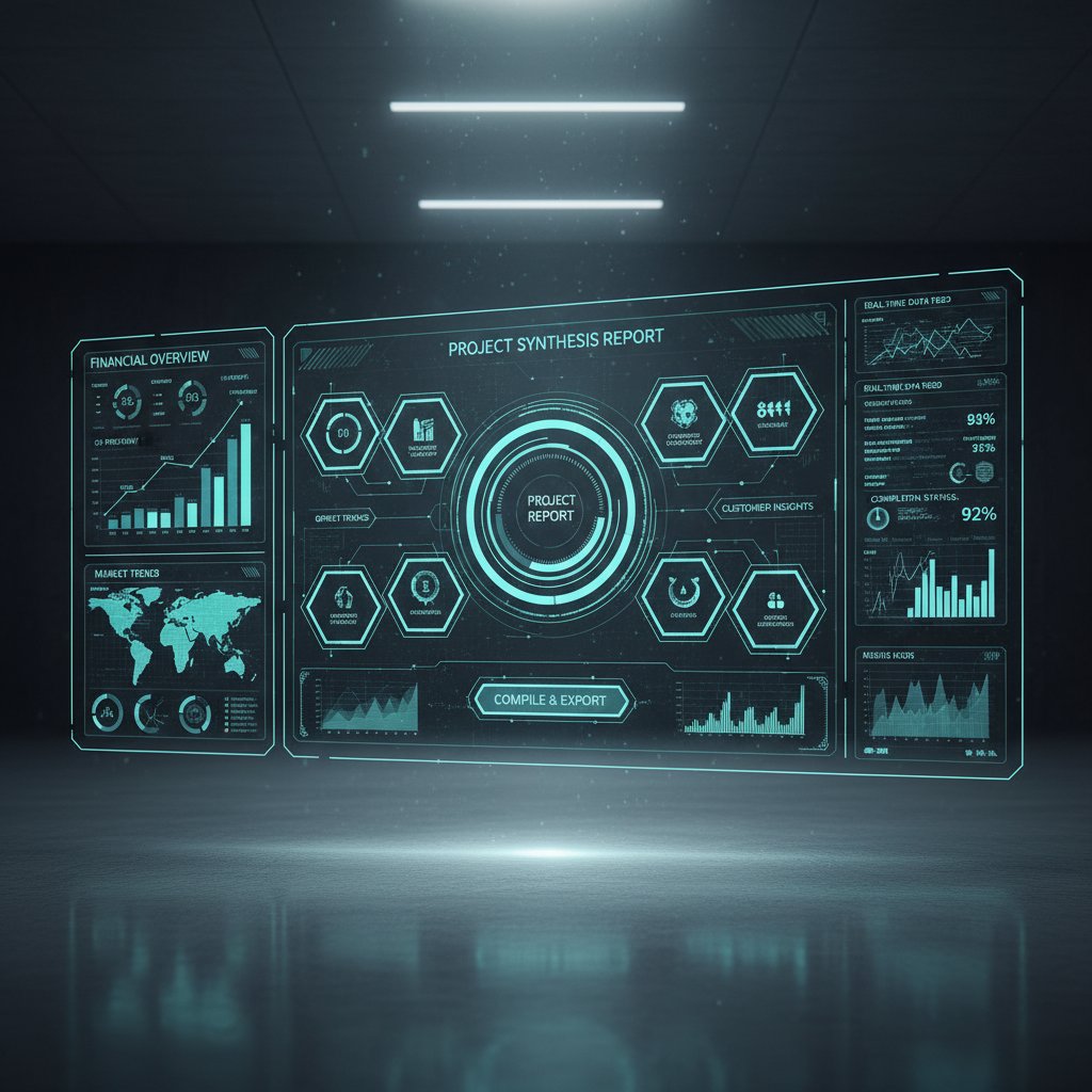 2025 report compilation tech stack, modern photo showing multiple digital interfaces with real-time dashboards on sleek devices