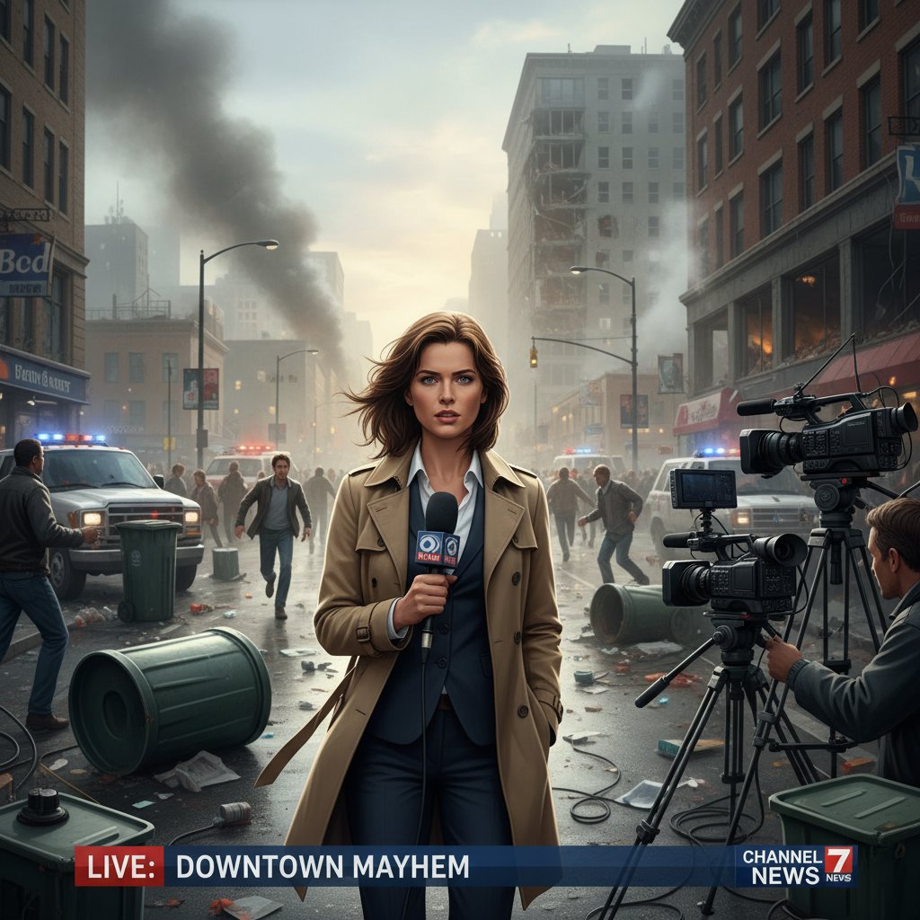 Reporter surrounded by cameras, journalism in political thrillers