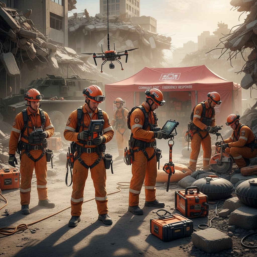 Ratownicy podczas realistycznej symulacji sytuacji kryzysowej, narzędzia do testowania scenariuszy