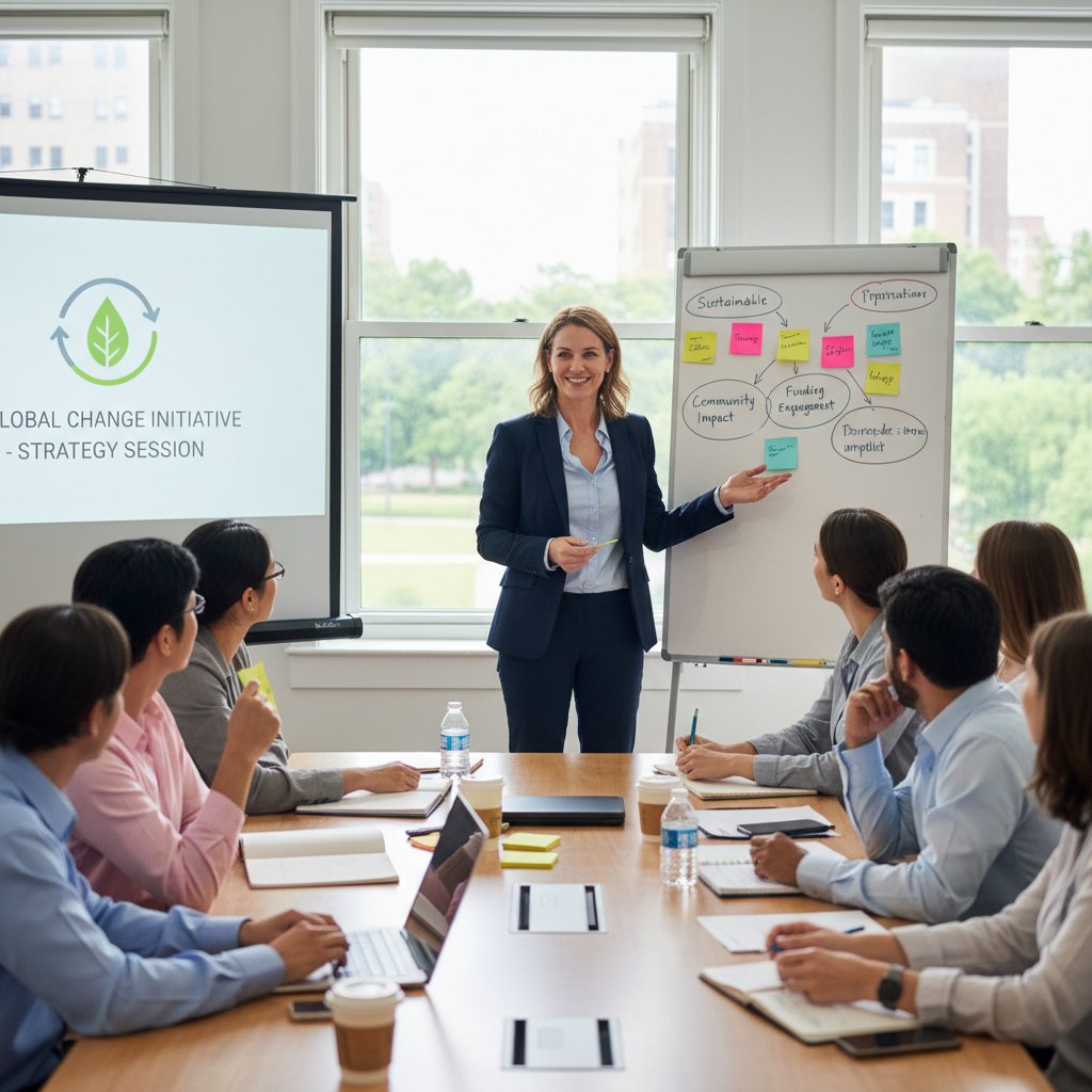 Research analyst leading a workshop for non-profit strategy