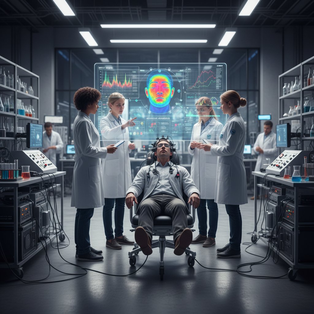 Zespół badawczy testujący AI analizującą emocje w warunkach laboratoryjnych