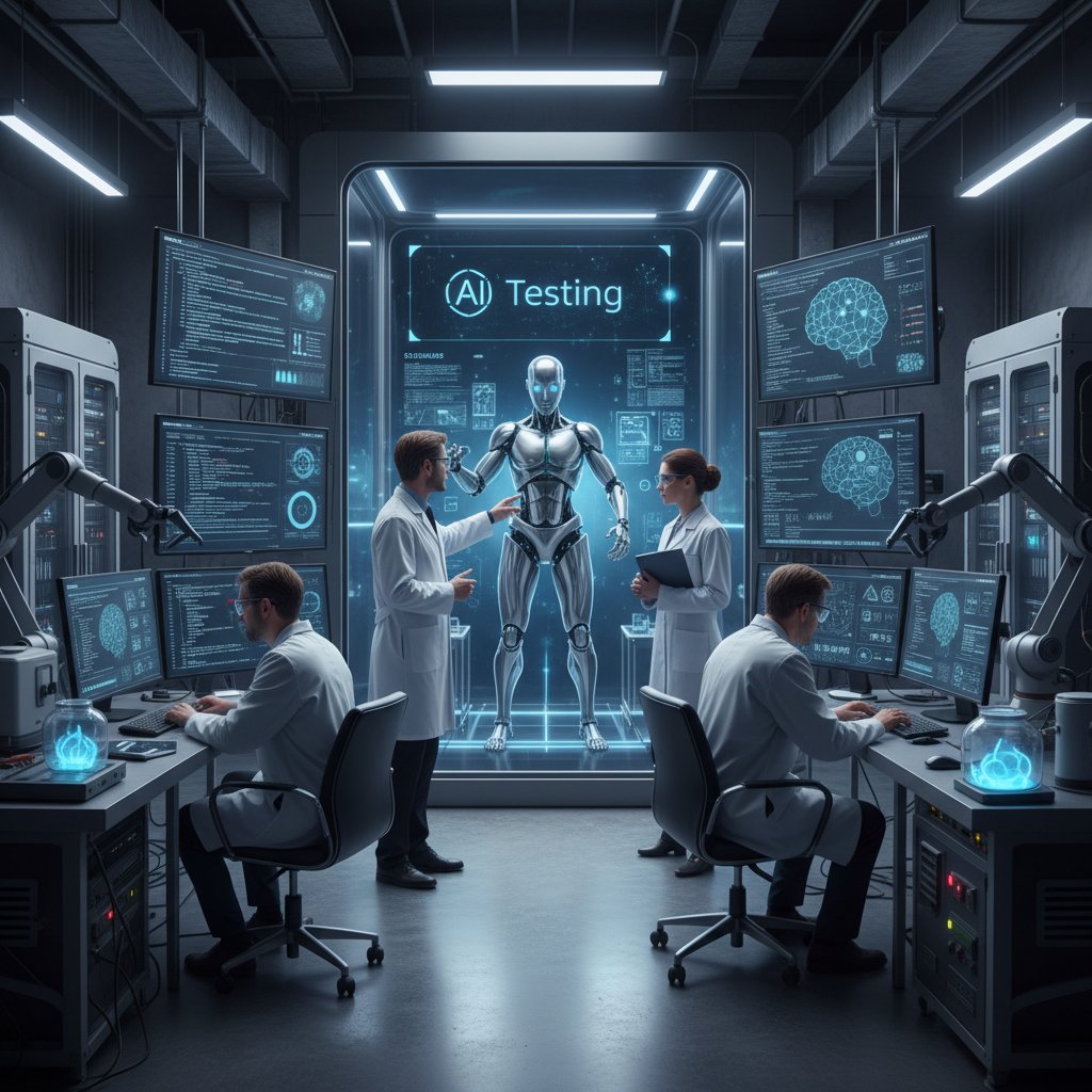 Zespół badaczy prowadzący testy AI na komputerze w laboratorium