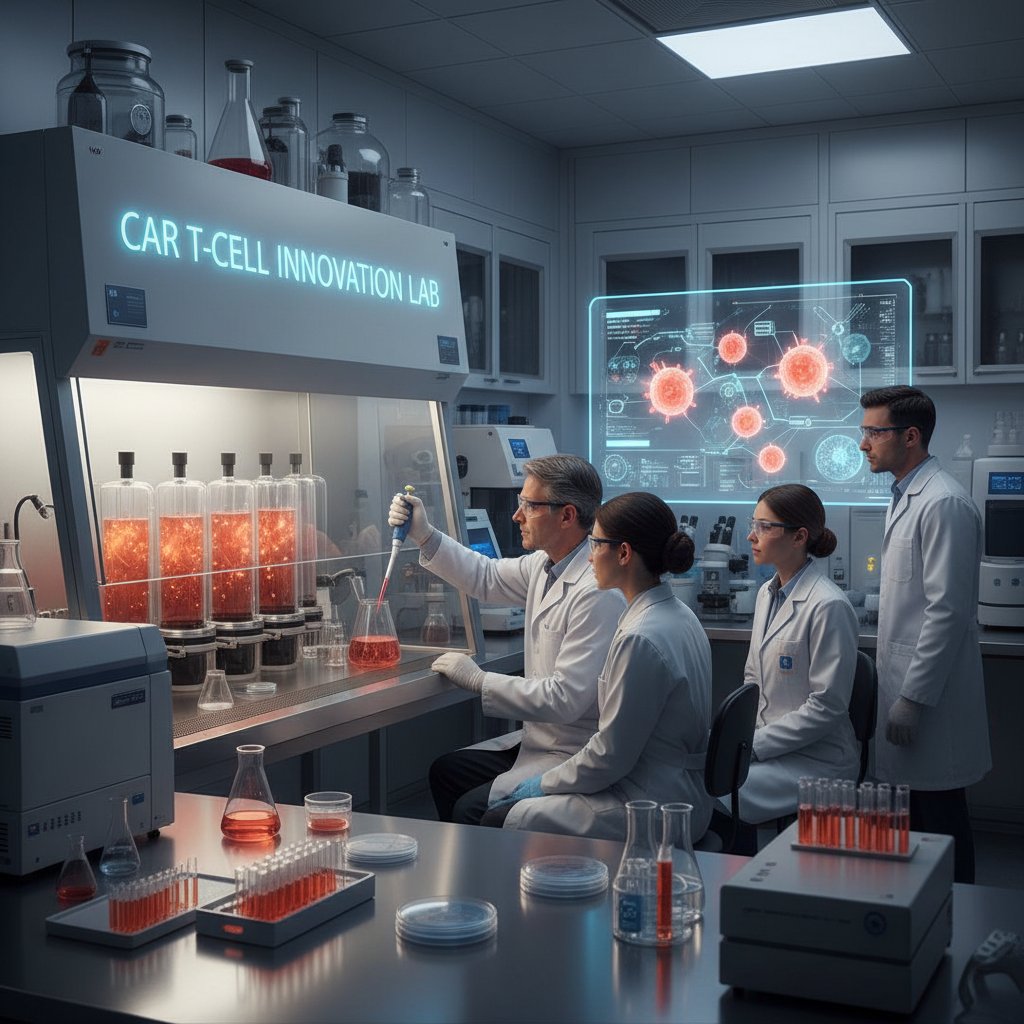Zespół badawczy pracujący nad nową terapią CAR-T w laboratorium