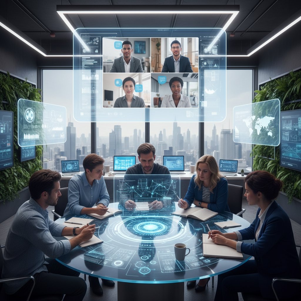 Teamwork in efficient academic research—group of researchers collaborating with digital tools