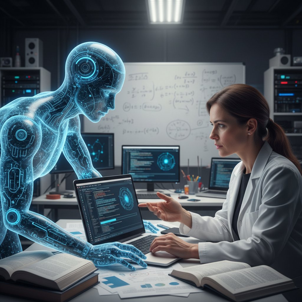 Researcher configuring AI research assistant on laptop