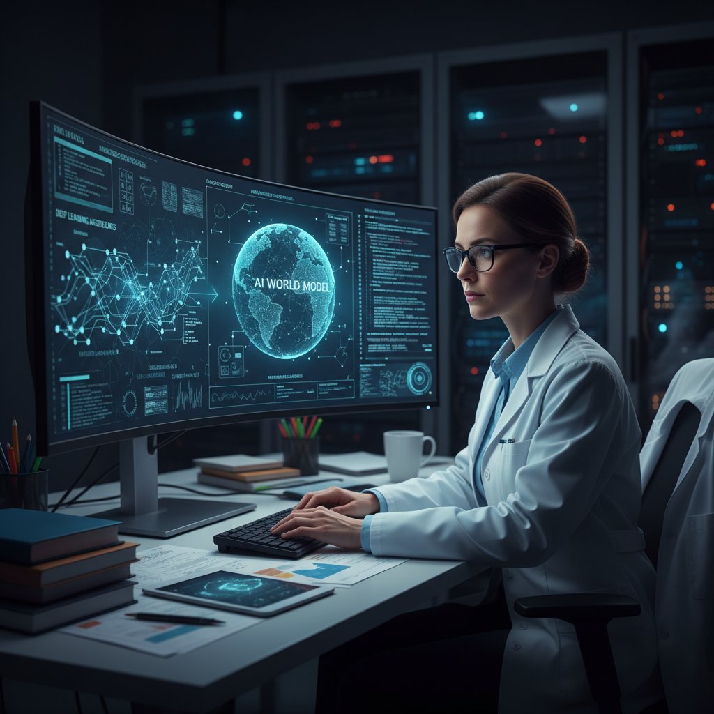 Badacz analizujący źródła na ekranie komputera, symbol wiarygodności informacji o AI