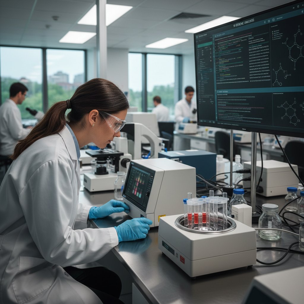 Badacz w laboratorium analizujący próbki DNA w diagnostyce gruźlicy