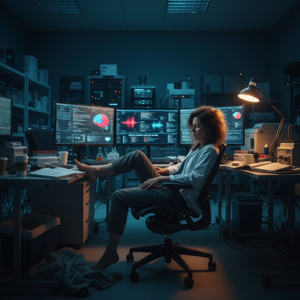 Naukowiec analizuje dane z nowoczesnej aparatury diagnostycznej dotyczące RLS