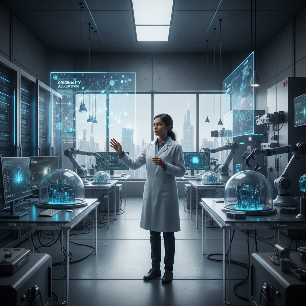 Naukowiec szukający oryginalności w badaniach mimo wpływu AI