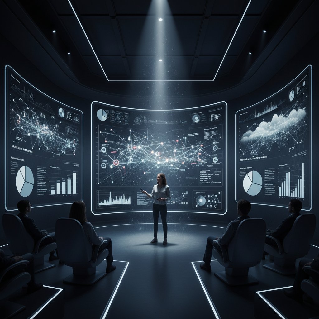 Academic researcher mapping narrative onto data visualization