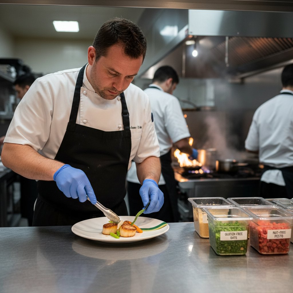Szef kuchni przygotowujący posiłek bez alergenów w polskiej restauracji