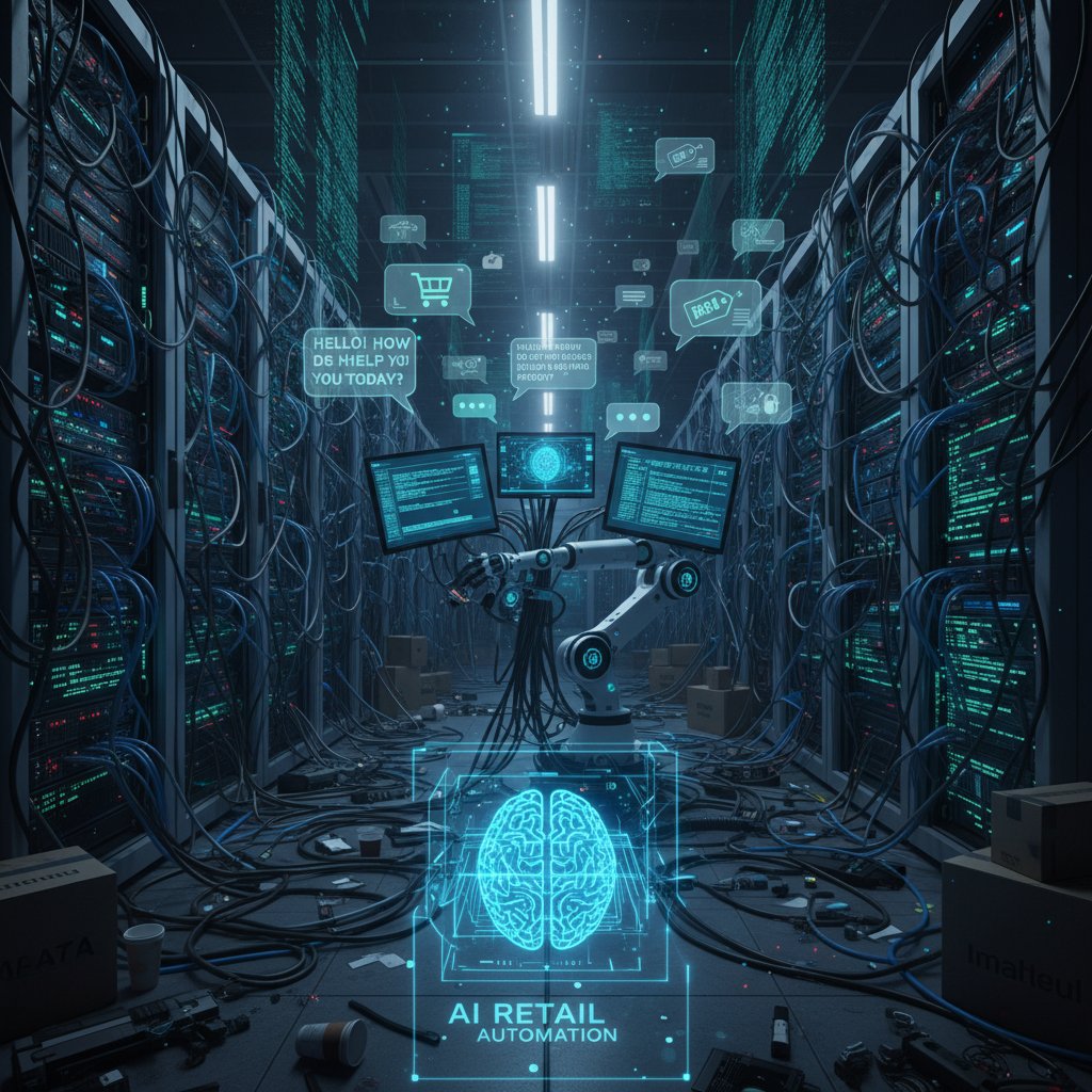 Retail IT room with integration chaos, ai chatbot retail customer support automation