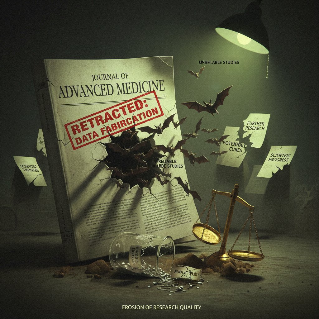 A discarded research paper with "Retracted" stamped boldly, symbolizing the consequences of poor research quality