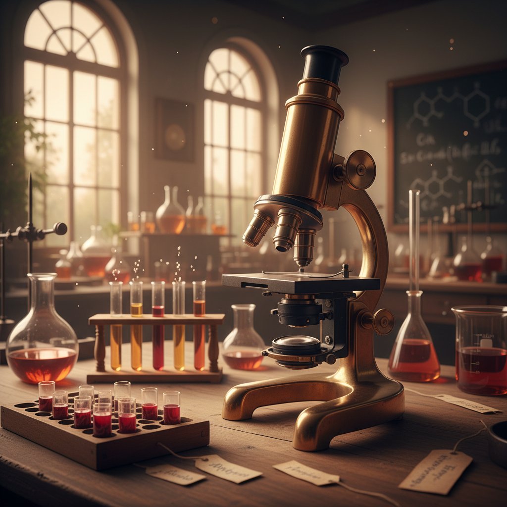 Historyczna ilustracja laboratorium do badań krwi, XIX wiek