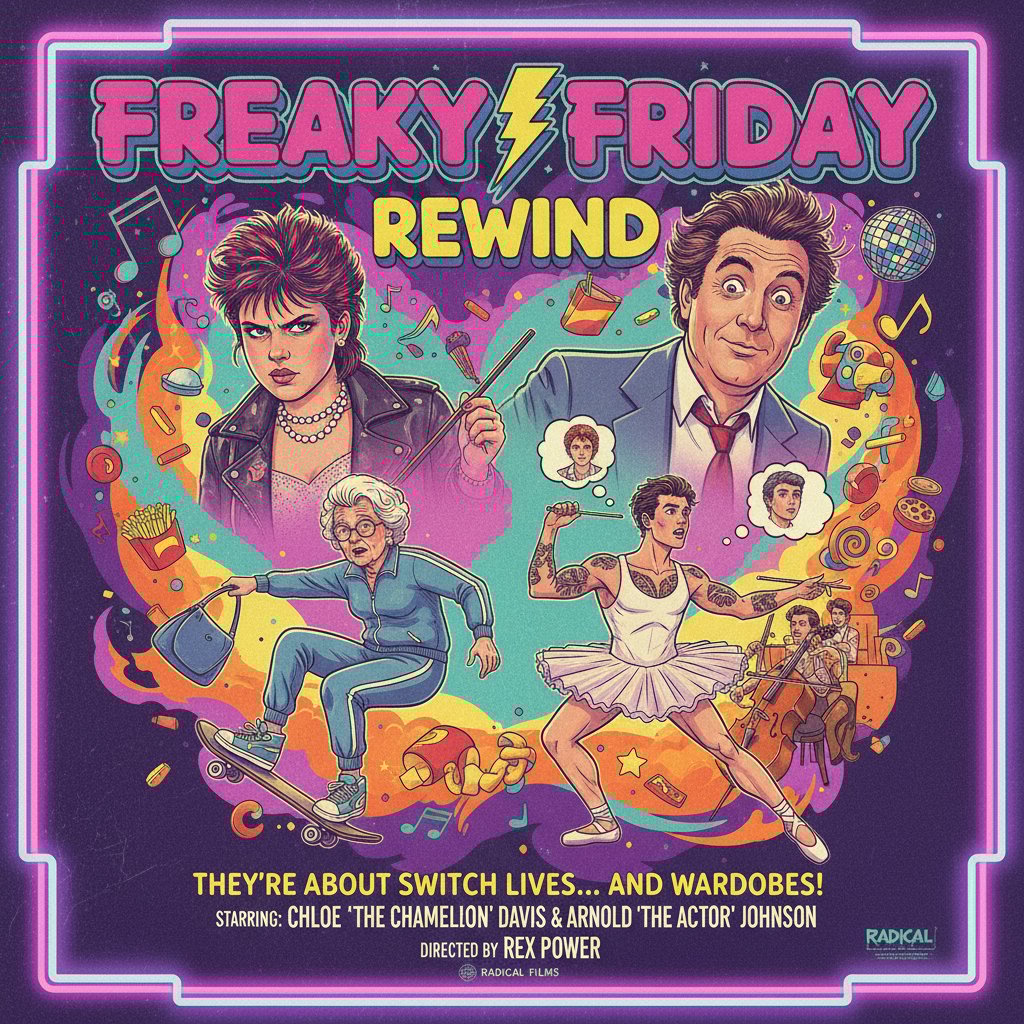 Posters of iconic and obscure body-swap comedies in a retro collage, hidden gems and cult classics visualized