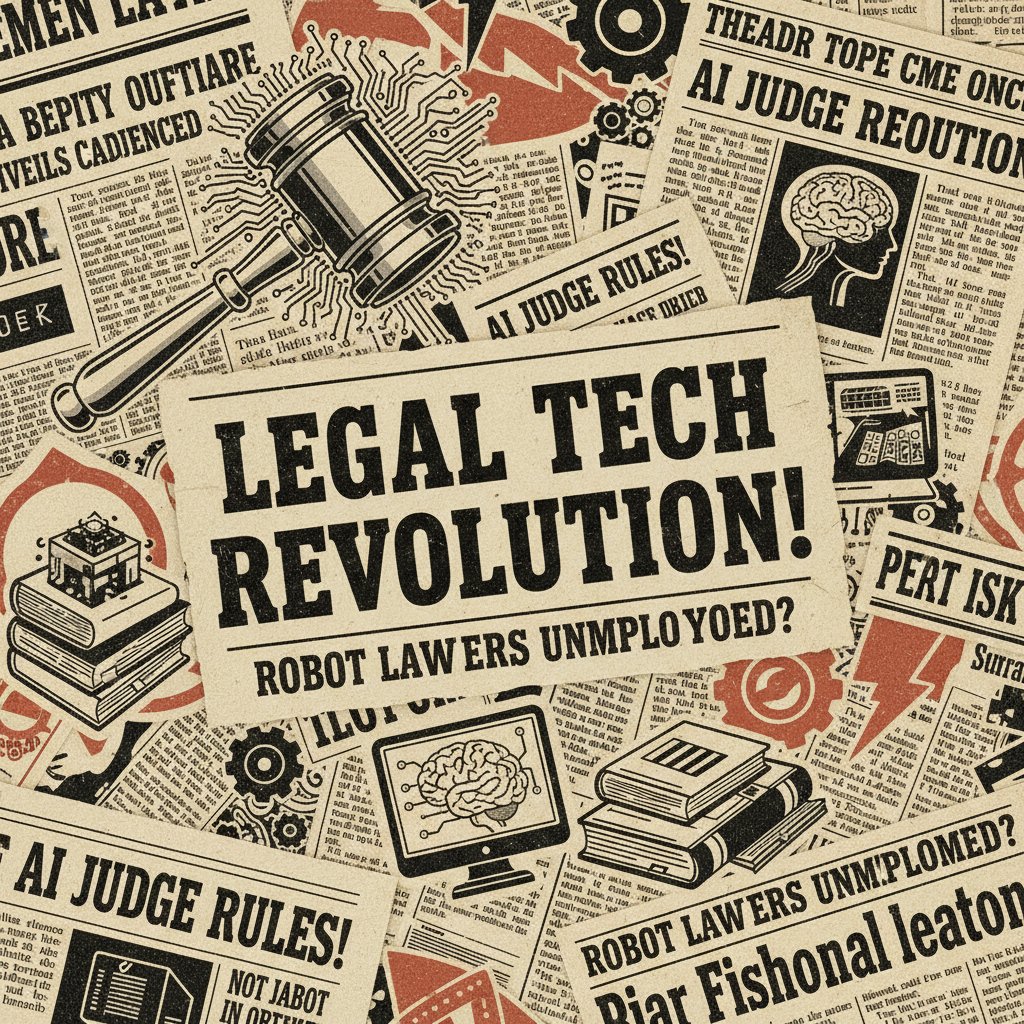 Historyczne nagłówki prasowe o technologii prawnej w Polsce, ilustrujące rozwój AI w prawie