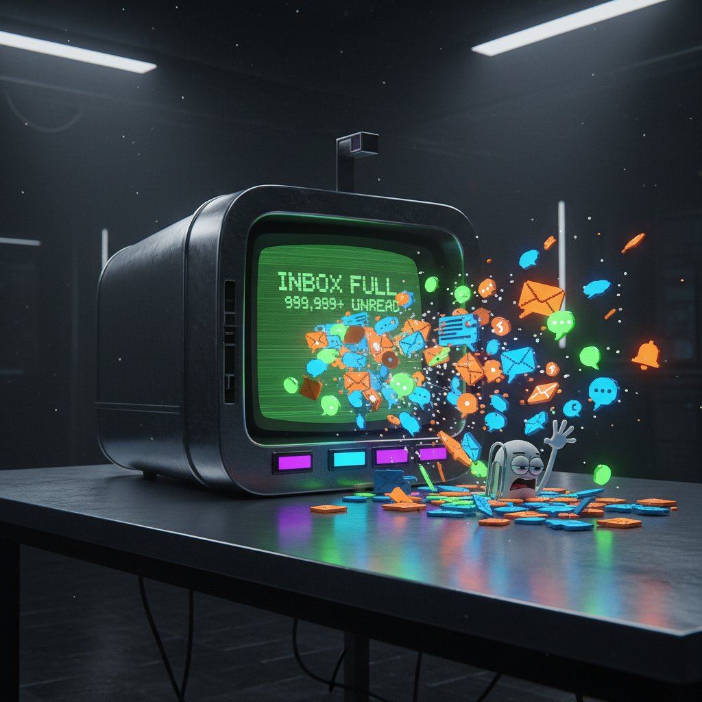 Overflowing digital mailbox representing email overload and task management chaos