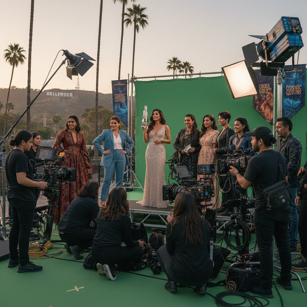 Rising Latina actresses on set, representing the next generation influenced by Salma Hayek