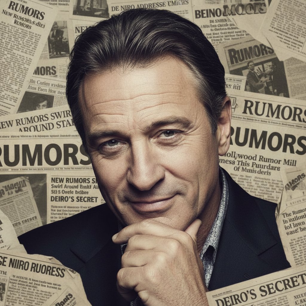 Robert De Niro smirking off camera, surrounded by rumors and headlines