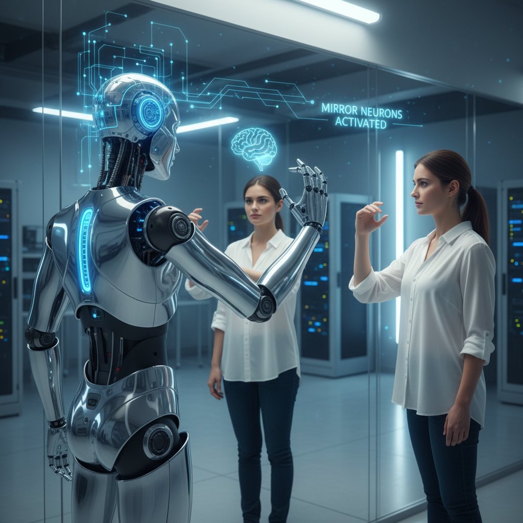 Robot uczący się gestów od człowieka, AI, neurony lustrzane, przyszłość technologii