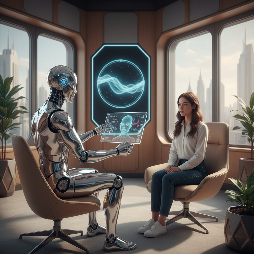 Robot analizujący mimikę człowieka w gabinecie terapeutycznym