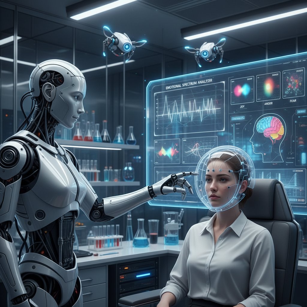 Robot analizujący emocje człowieka w laboratorium – oddanie technologicznych możliwości AI