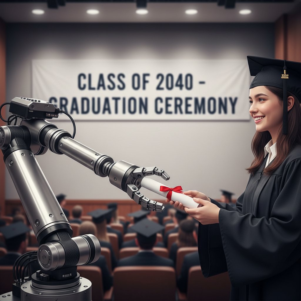 Robot wręczający dyplom uczniowi