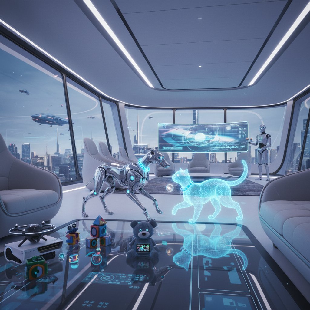 Alternatywy dla wirtualnego psa: robot, AR kot, smart zabawka w nowoczesnym salonie